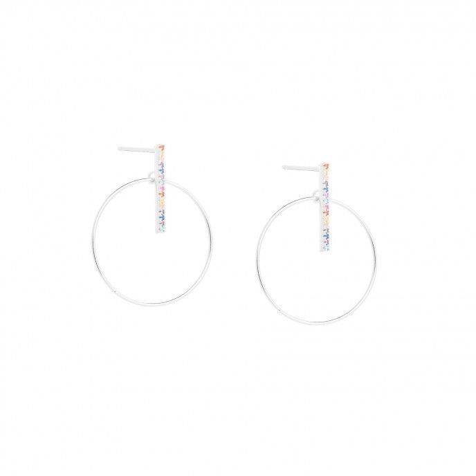 SILVER CIRCLE EARRINGS WITH BAR AND MINI ZIRCONS