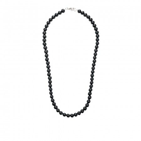 NECKLACE SILVER BEADS BLACK TOURMALINE