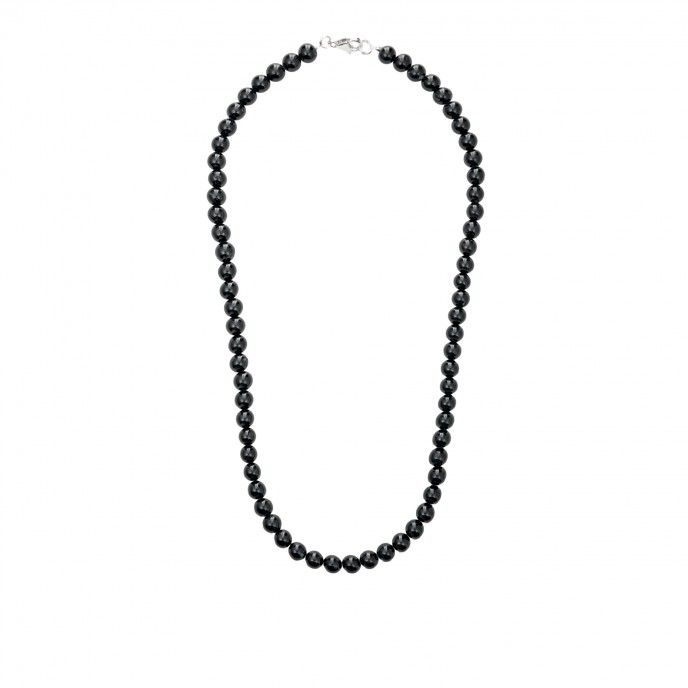 NECKLACE SILVER BEADS BLACK TOURMALINE