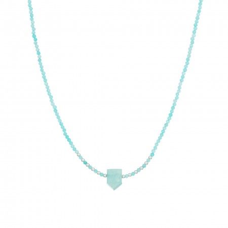 NECKLACE SILVER STONES WITH FACETED PENDANT - AMAZONITE