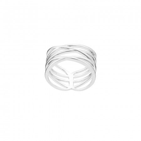 CROSSED WIDE SILVER RING