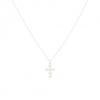 COLLAR DE PLATA CON CRUZ Y PERLAS