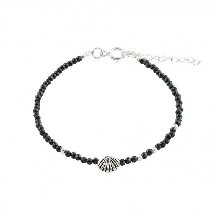 SHELL SILVER BRACELET - BLACK TOURMALINE