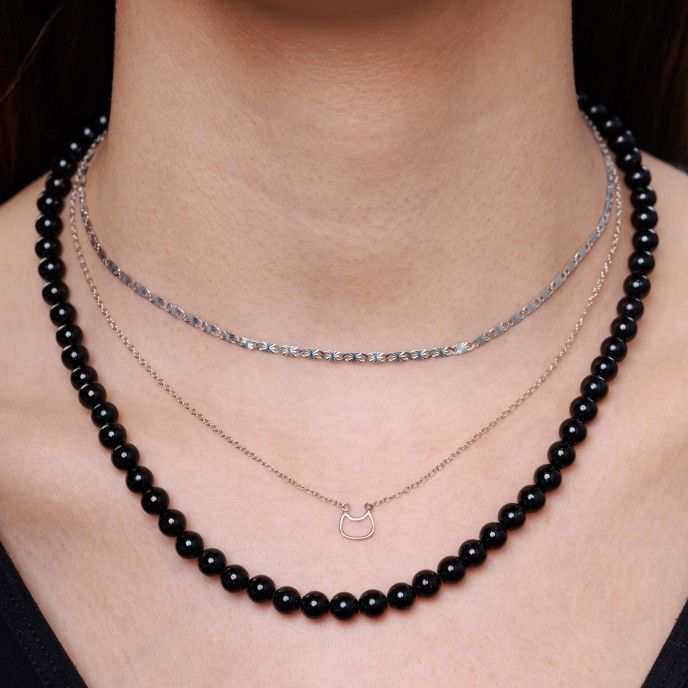 NECKLACE SILVER BEADS BLACK TOURMALINE