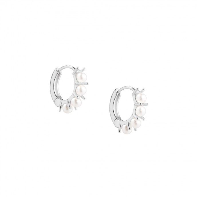 SILVER HOOPS WITH  PEARLS