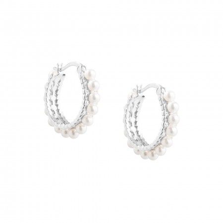 SILVER HOOPS WITH PEARLS