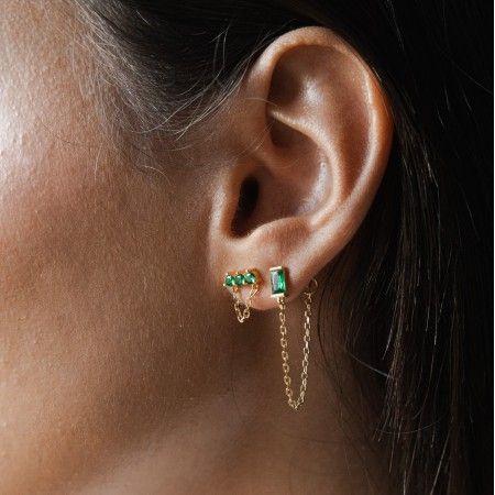 SILVER EARRING WITH CHAIN AND ZIRCONS