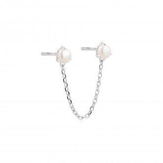 SILVER EARRING WITH CHAIN AND PEARLS