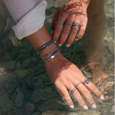 STEEL RING WITH BEADS