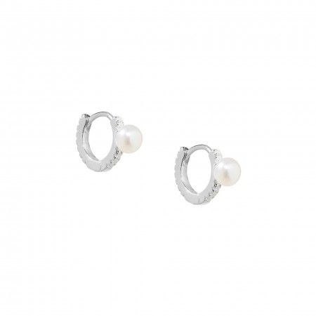 SILVER HOOPS WITH PEARL