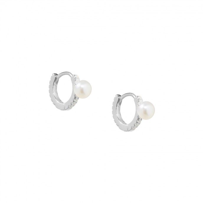 SILVER HOOPS WITH PEARL