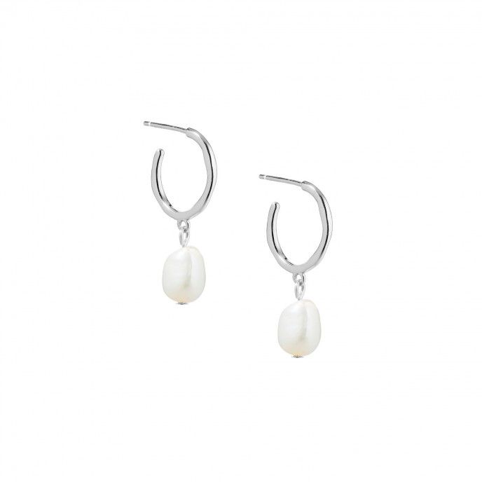 SILVER HOOPS WITH PEARL