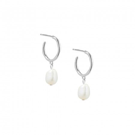 SILVER HOOPS WITH PEARL