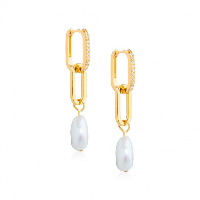 SILVER HOOPS WITH PEARL