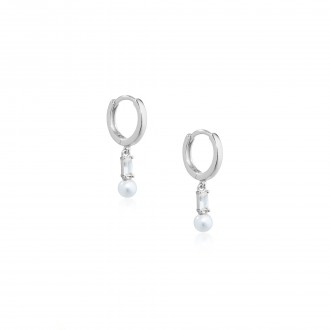 SILVER HOOPS WITH PEARL