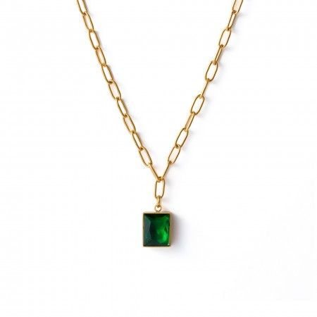 COLLAR DE ACERO CON COLGANTE BRILLANTE