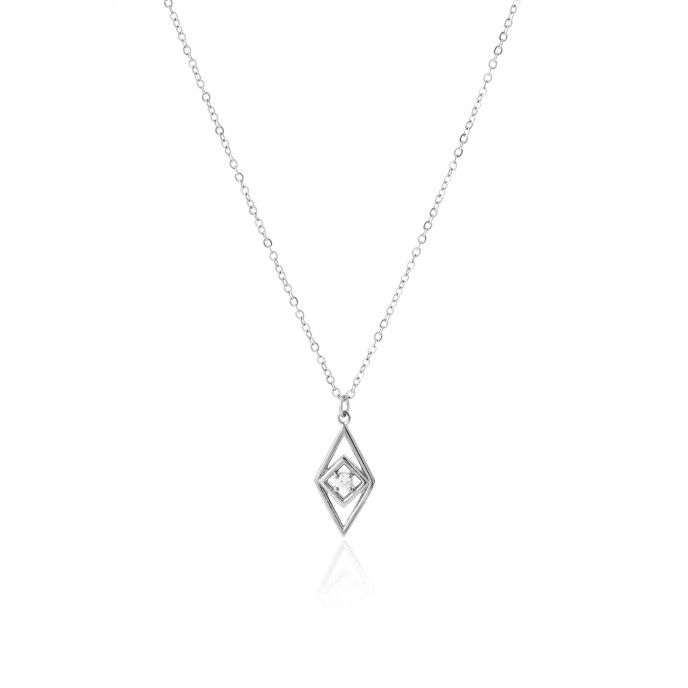 STEEL NECKLACE WITH SHINY PENDANT