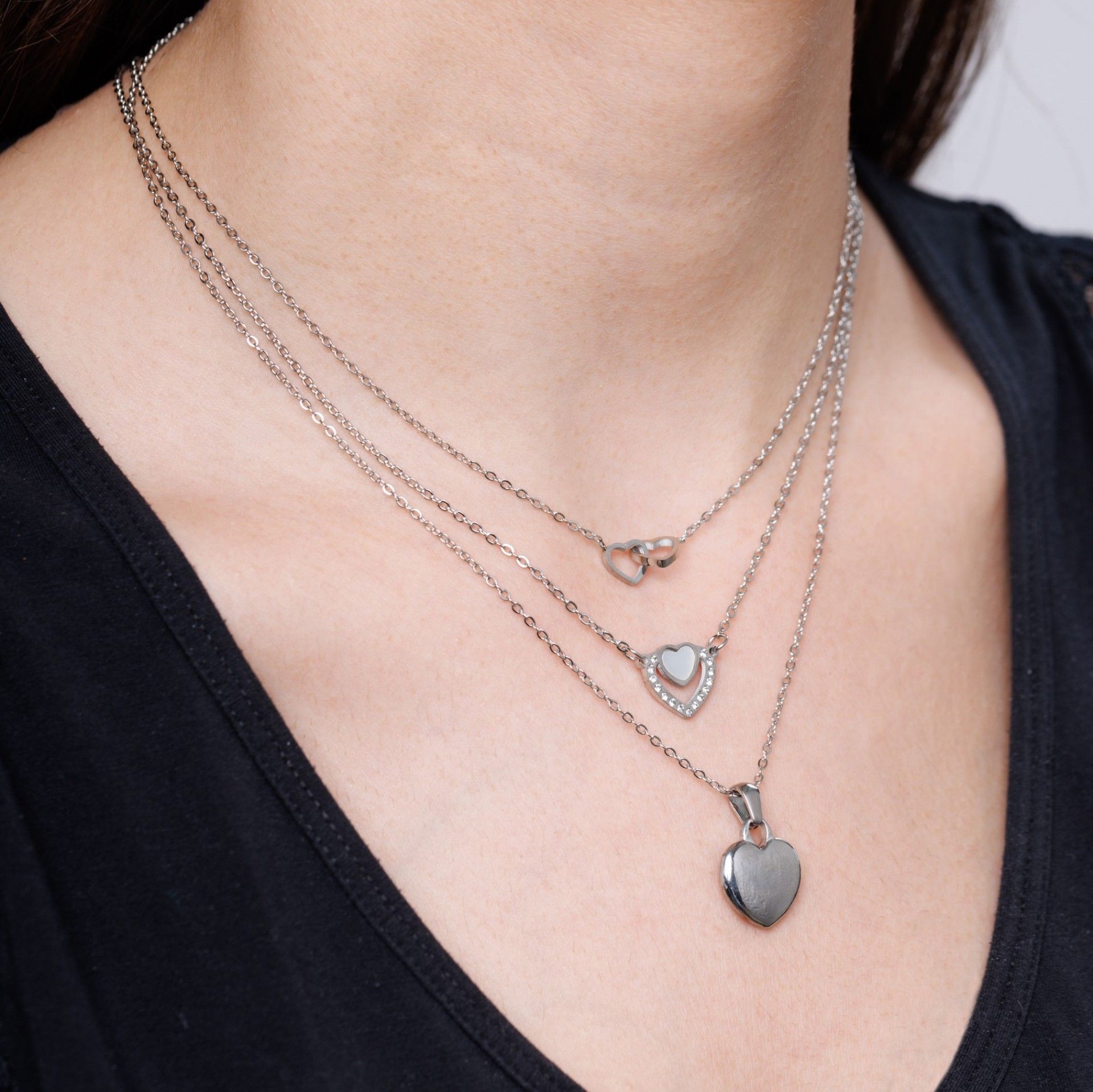 COLAR AÇO DOIS CORAÇÕES