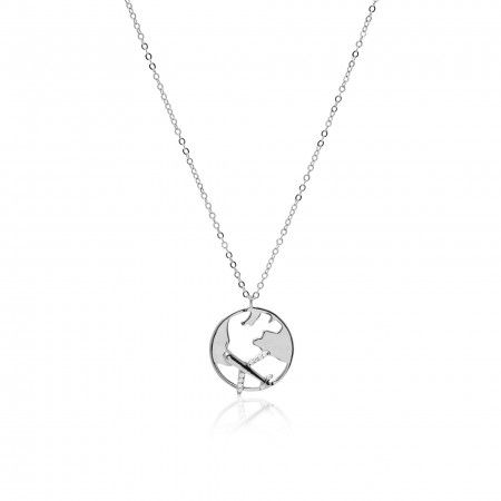 SILVER NECKLCAE WITH WORLD PENDANT