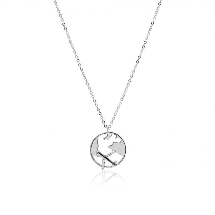 SILVER NECKLCAE WITH WORLD PENDANT
