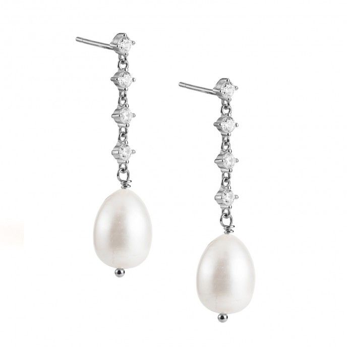 SILVER LONG EARRINGS WITH PEARL