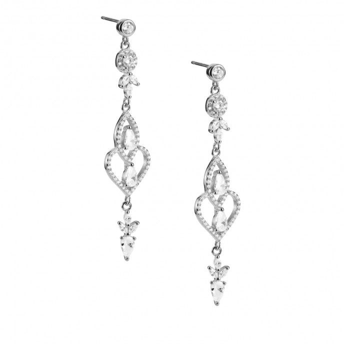 SILVER LONG EARRINGS WITH DROPS