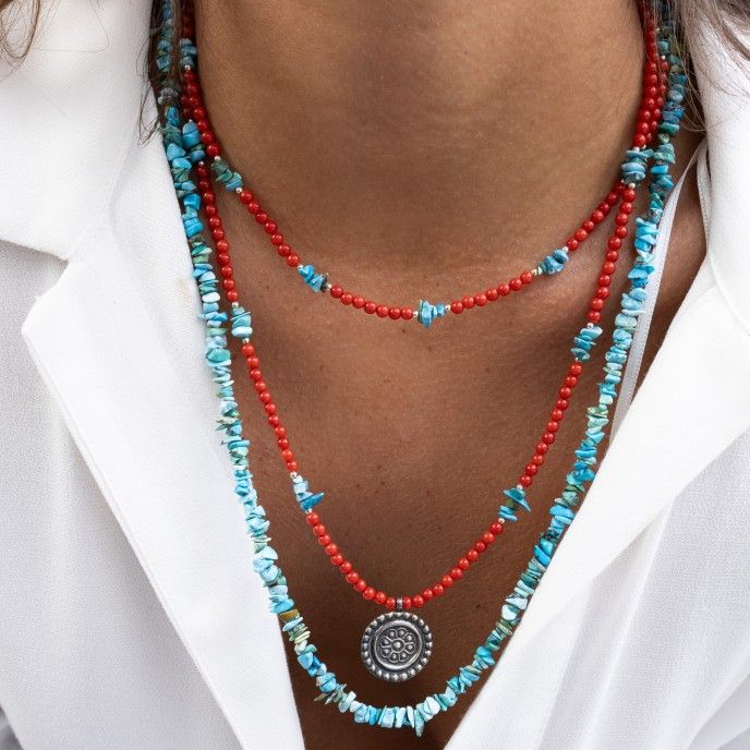 SILVER NECKLACE WITH NATURAL STONES