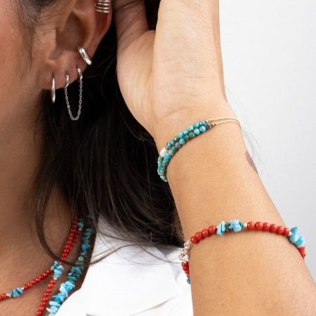 SILVER BRACELET WITH NATURAL STONES