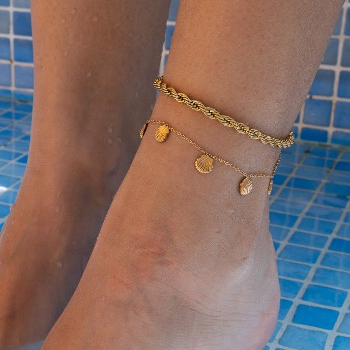 STEEL ANKLE BRACELET WITH SHELLS