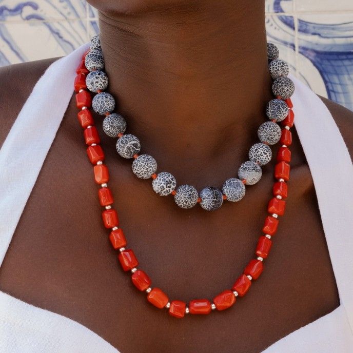 SILVER NECKLACE WITH NATURAL STONES