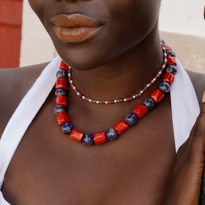 SILVER CHOKER WITH NATURAL STONES