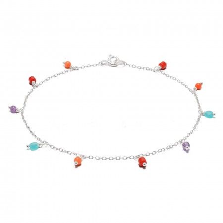 SILVER ANKLET BRACELET WITH NATURAL STONES