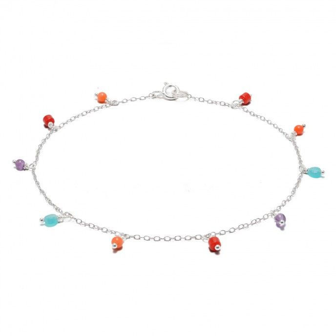 SILVER ANKLET BRACELET WITH NATURAL STONES