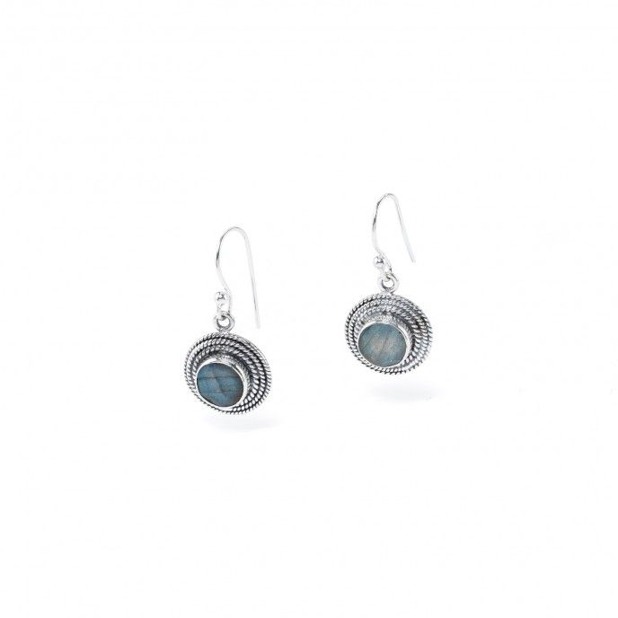 CIRCLE SILVER EARRINGS WITH NATURAL STONE