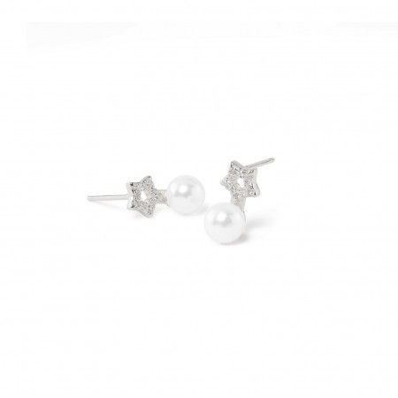 STAR SILVER EARRINGS WITH PEARL