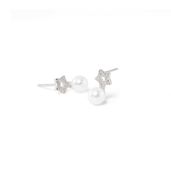 STAR SILVER EARRINGS WITH PEARL