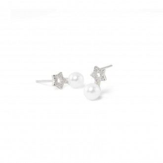 STAR SILVER EARRINGS WITH PEARL