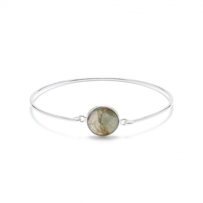 RIGID SILVER BRACELET WITH NATURAL STONE