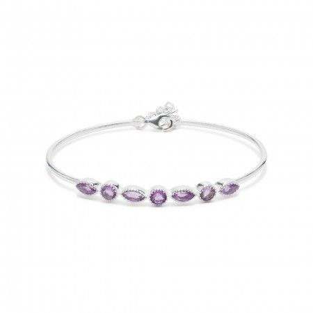 RIGID SILVER BRACELET WITH NATURAL STONE