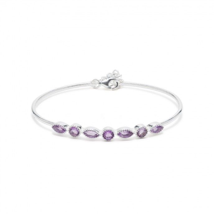 RIGID SILVER BRACELET WITH NATURAL STONE