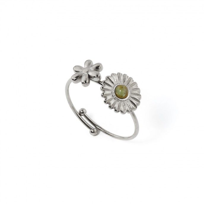 ANILLO DE ACERO CON FLORES