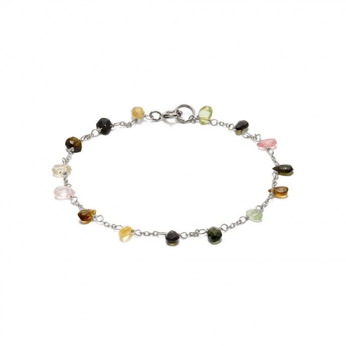 SILVER BRACELET WITH NATURAL STONES DROPS