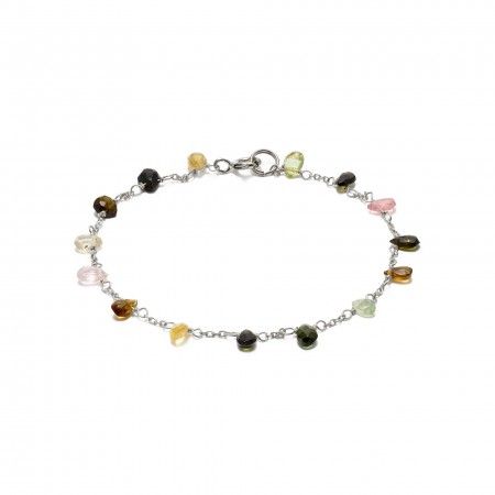 SILVER BRACELET WITH NATURAL STONES DROPS