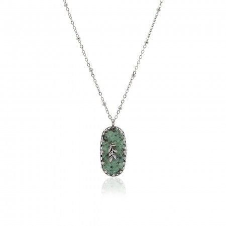 STEEL NECKLACE WITH LEAF PENDANT