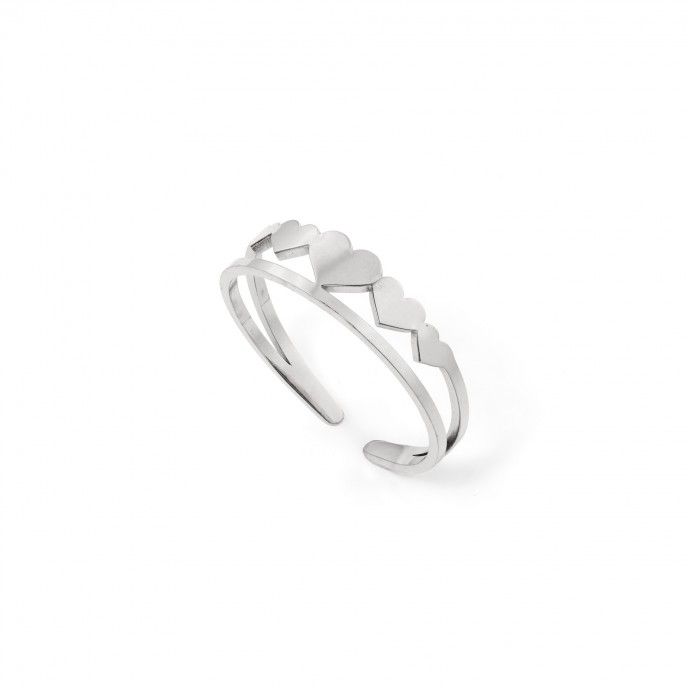 ANILLO DE ACERO CON CORAZONES