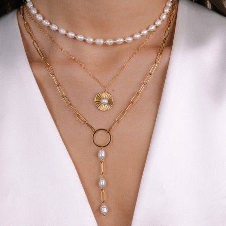 STEEL NECKLACE WITH PEARLS