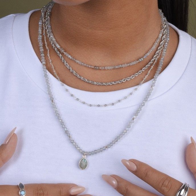 SILVER NECKLACE WITH NATURAL STONES