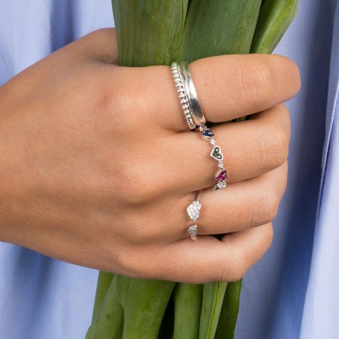 SILVER RING WITH HEARTS