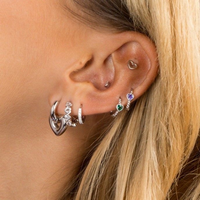 SILVER HOOP WITH HEART