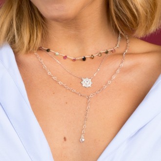SILVER CHOKER WITH NATURAL STONES DROPS